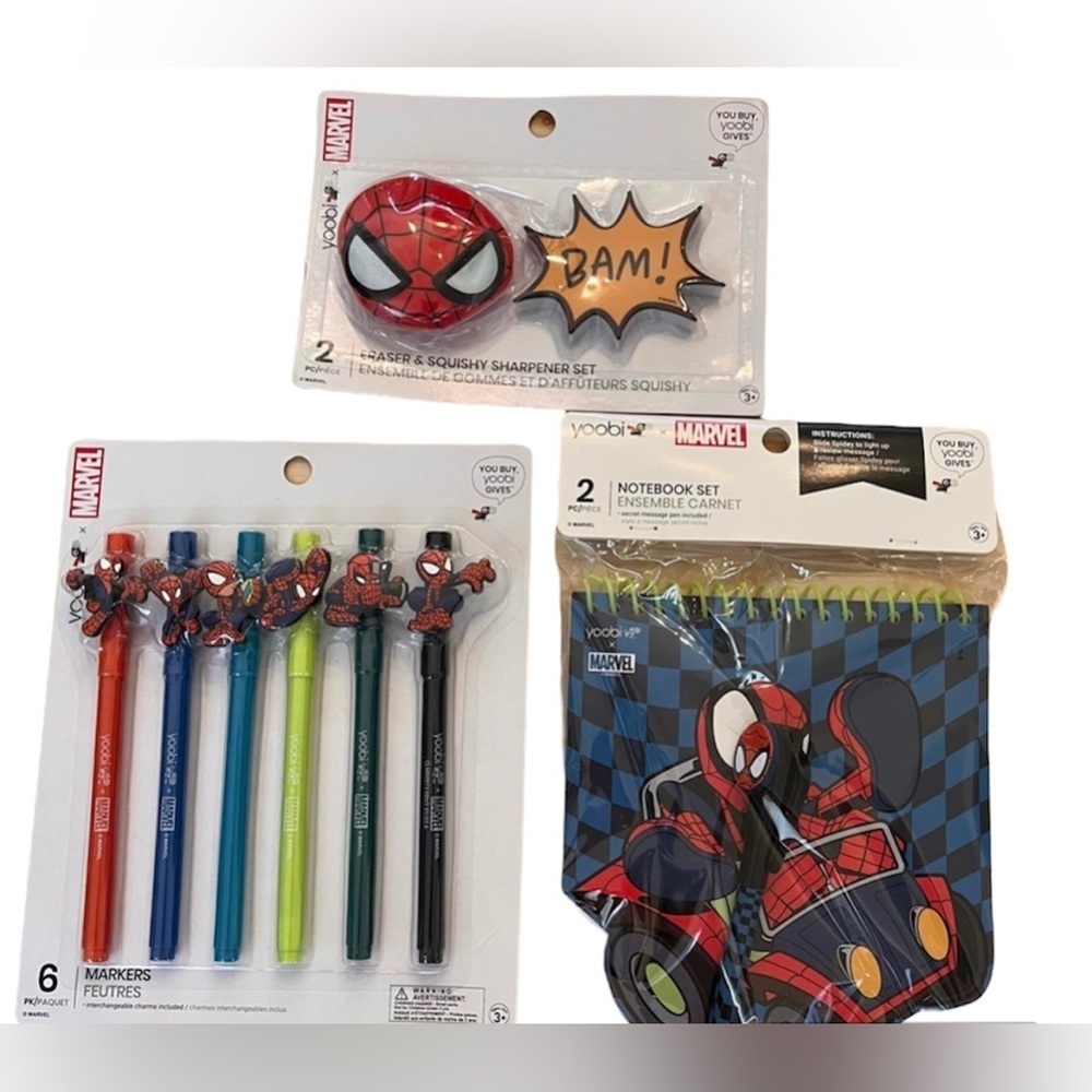 NWT marvel Spider-Man writing bundle notepad pen pencil sharpener erasers